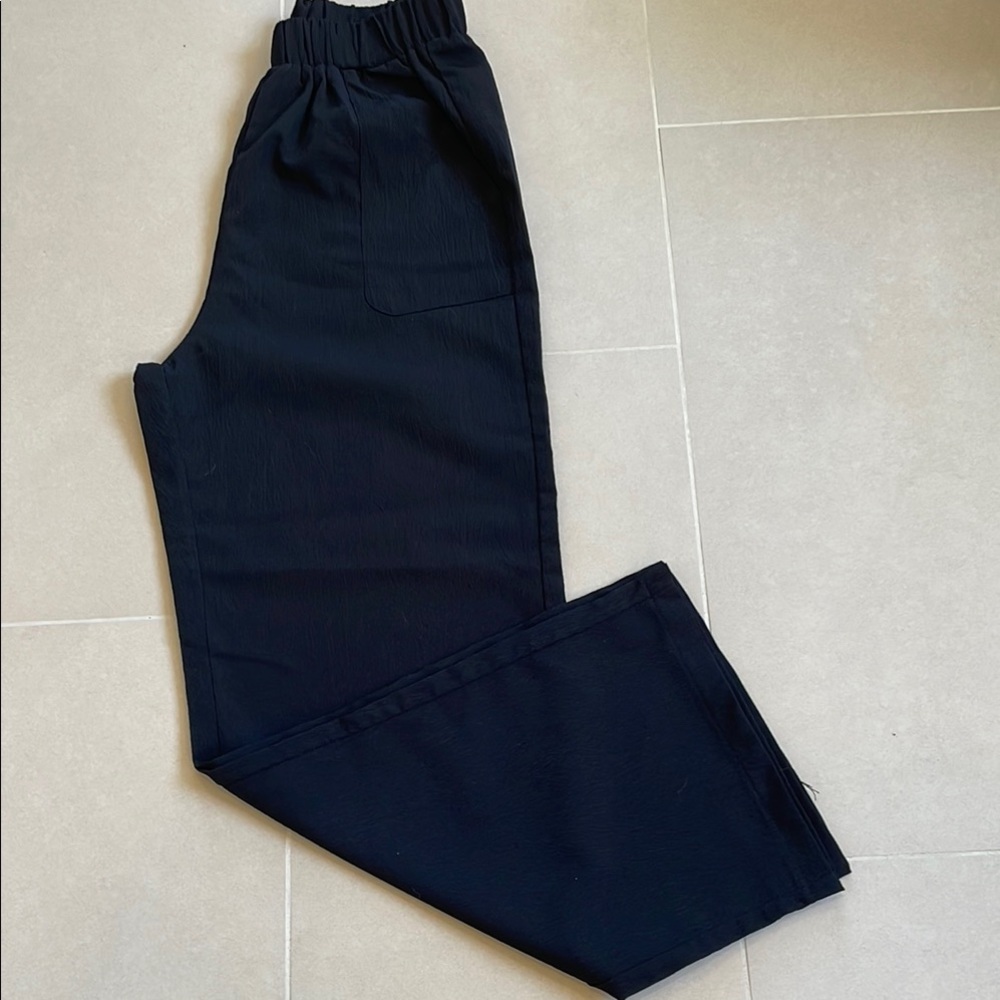 Women's Lightweight Summer Black Elastic-Waist  High Waist Pants